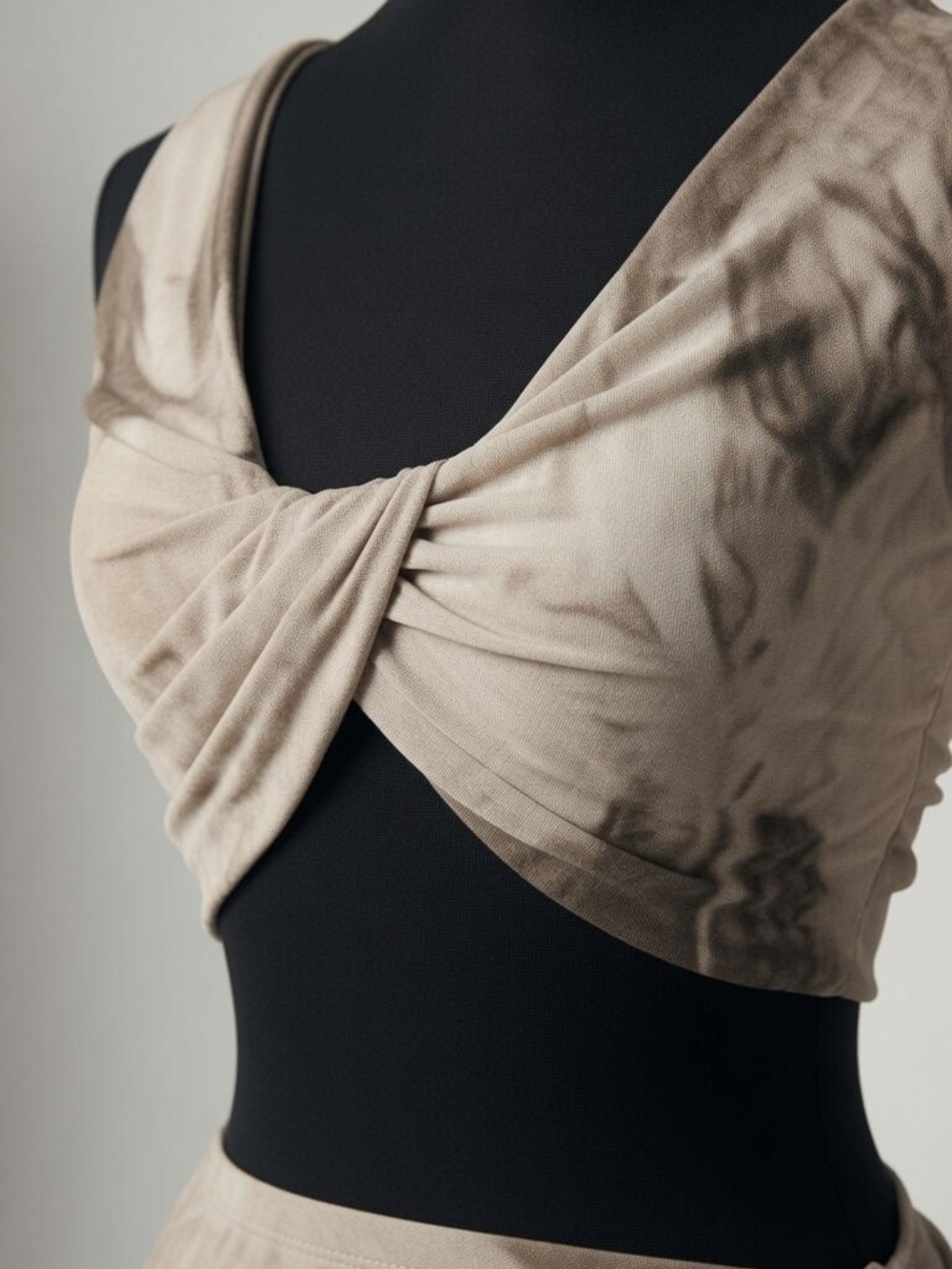 Twist Front Crop Top And Skirt in Neutral Tie-Dye